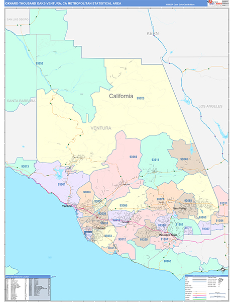 Oxnard-Thousand Oaks-Ventura Metro Area Wall Map